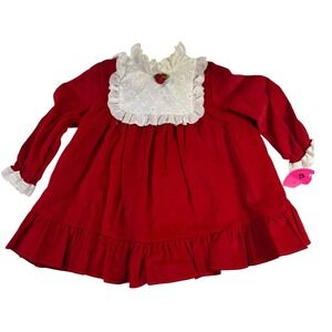 Vintage Just Adorable Red Velvet Ruffle Lace Dress Baby Girl 24m‎ Holiday Party